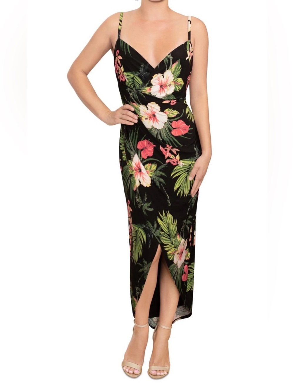 NWT Rachel Roy Tropical Floral Midi Dress with Front Slit